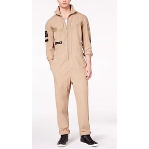 Guess Poplin Jumpsuit Men XL Military Flight Embroidered Pheonix Coveralls Patch